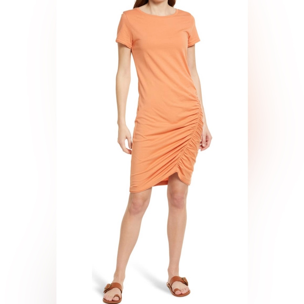 💜2/$20 MELROSE AND MARKET Ruched Cotton Blend T-Shirt Dress, Orange Mineral